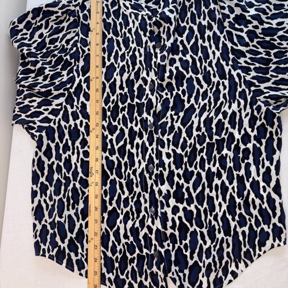 Equipment Collarless Oversize Cuff Silk Shanton Shirt Navy Blouse Size Small - Picture 13 of 13